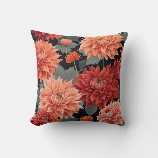 Blommönstret Dahlia, fetstil och Orange Kudde