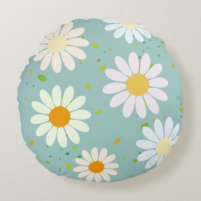 Blommönstret Daisy Flowers (enkel trendig) Girly Rund Kudde (Framsidan)