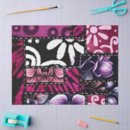 Blommönstret Decoupage för Crazy Quilt Black Cherr
