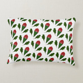 BLOMMÖNSTRET ELEGANT ABSTRAKT RÖD ROS & LÖV PRYDNADSKUDDE