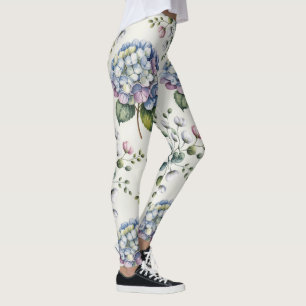 Blommönstret elegant blå vattenfärg leggings