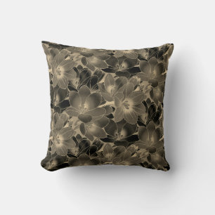 Blommönstret Elegant Black & Tan Kudde