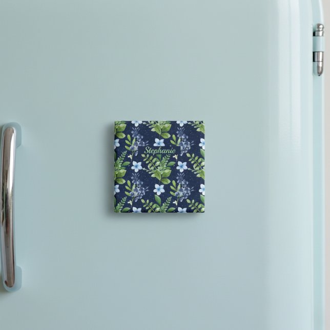 Blommönstret elegant Blue Botanical Watercolor Magnet (Skapare uppladdad)