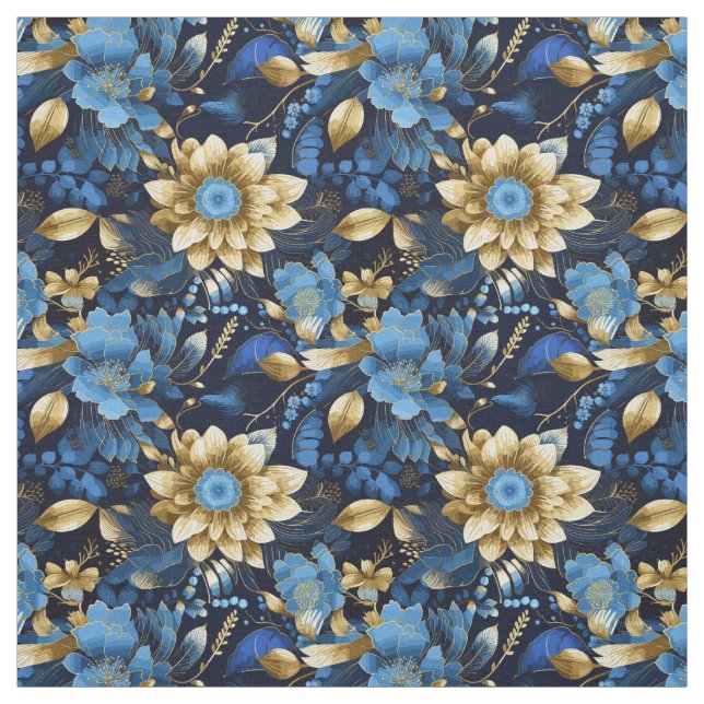 Blommönstret elegant Blue & Guld Boho Chic Tyg (Provkarta)