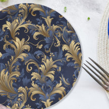 Blommönstret elegant Blue Guld Vintage