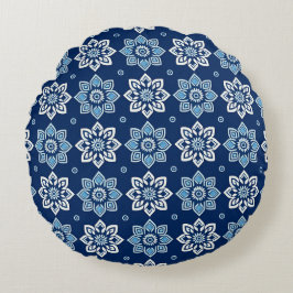 Blommönstret elegant Blue Mandala Rund Kudde