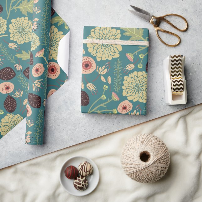 Blommönstret elegant Flowers Rosa Grönt Presentpapper (Hantverk)