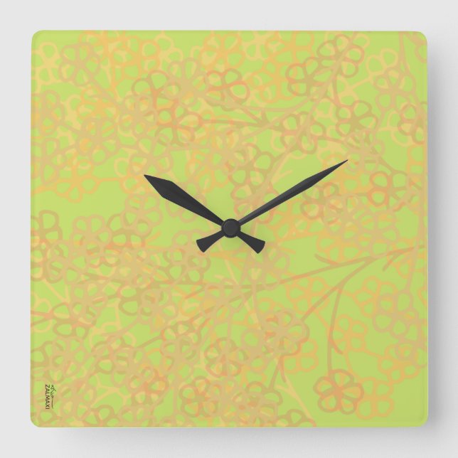 Blommönstret elegant Guld Grönt Abstrakt Fyrkantig Klocka (Framsida)