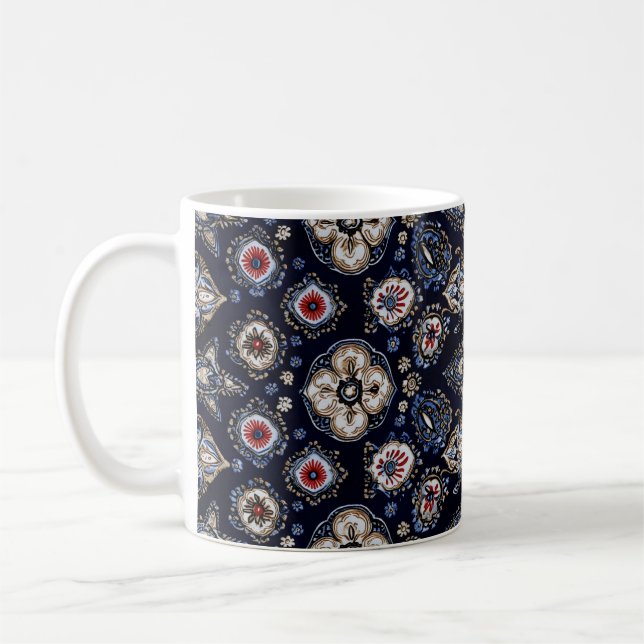 Blommönstret elegant - marinblå kaffemugg (Vänster)