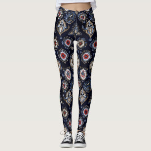 Blommönstret elegant - marinblå leggings
