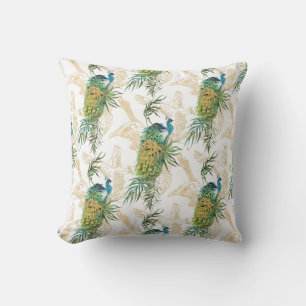 Blommönstret elegant Modern Watercolor Peacock Kudde