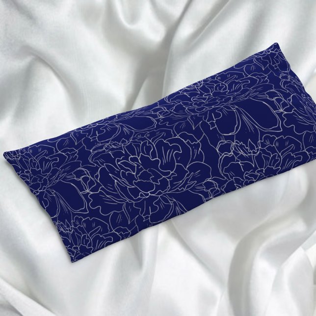 Blommönstret elegant Navy Blue Silver Kroppskudde (Skapare uppladdad)
