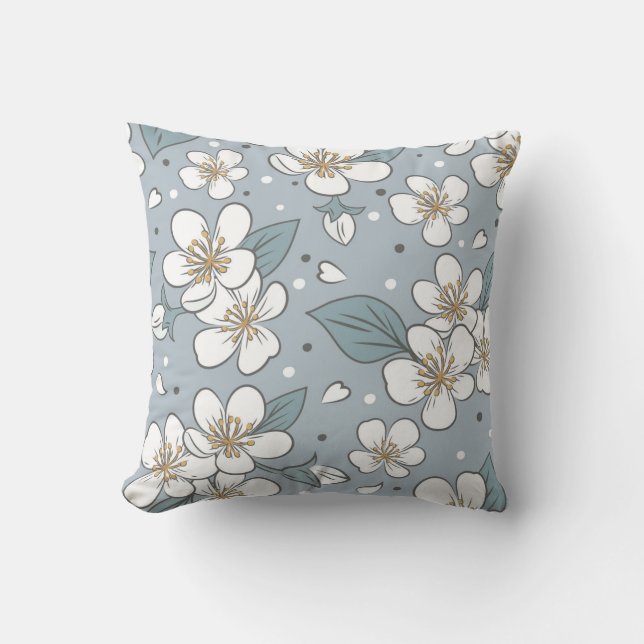 Blommönstret elegant på mjuk blå bakgrund kudde (Framsida)