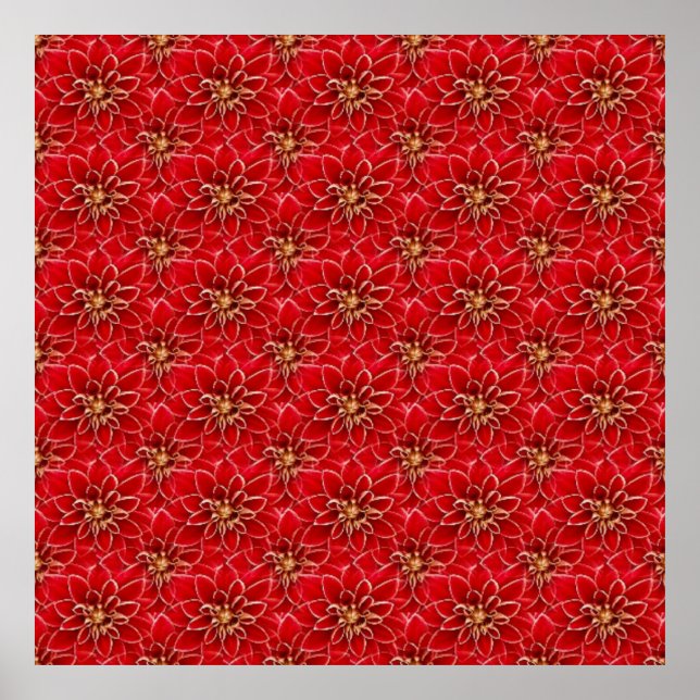 Blommönstret elegant Red Poster (Framsidan)