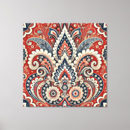 Blommönstret elegant Red, White & Blue Paisley Canvastryck