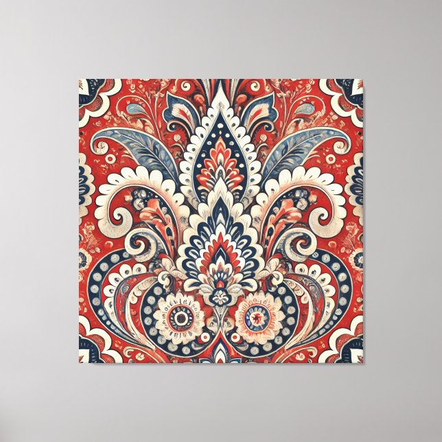 Blommönstret elegant Red, White & Blue Paisley Canvastryck (Framsida)
