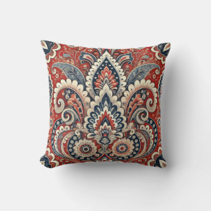 Blommönstret elegant Red, White & Blue Paisley Kudde