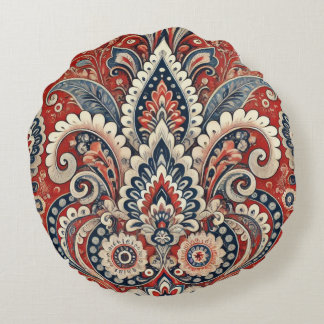 Blommönstret elegant Red, White & Blue Paisley Rund Kudde