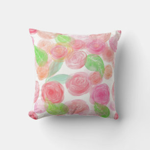 Blommönstret Elegant Rosa ros vattenfärg Kudde