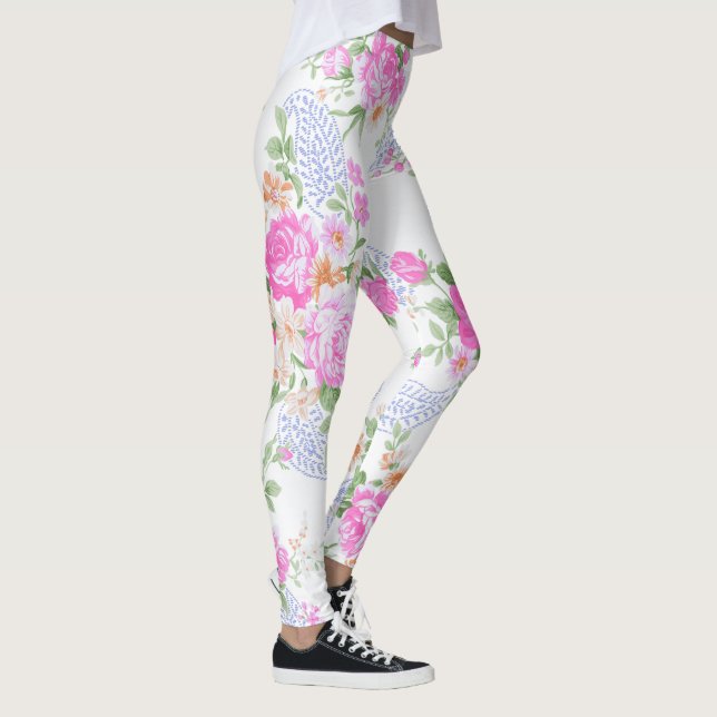 Blommönstret elegant Rosa ros vattenfärg | Leggings (Höger)
