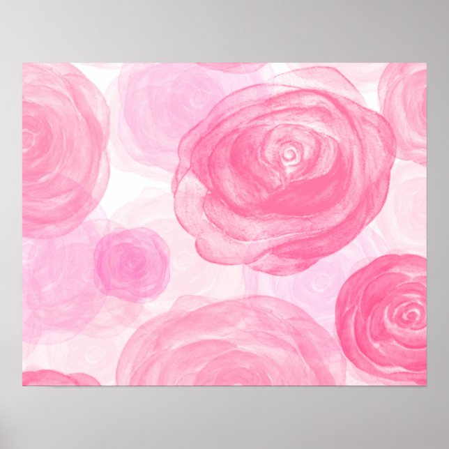 Blommönstret elegant Rosa ros vattenfärg | Poster (Framsidan)