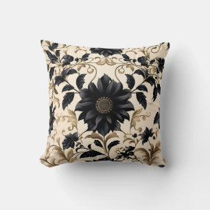 Blommönstret elegant svart kudde