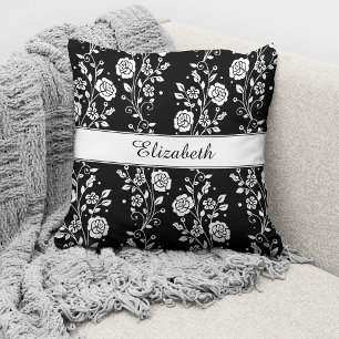 Blommönstret elegant svartvitt kudde