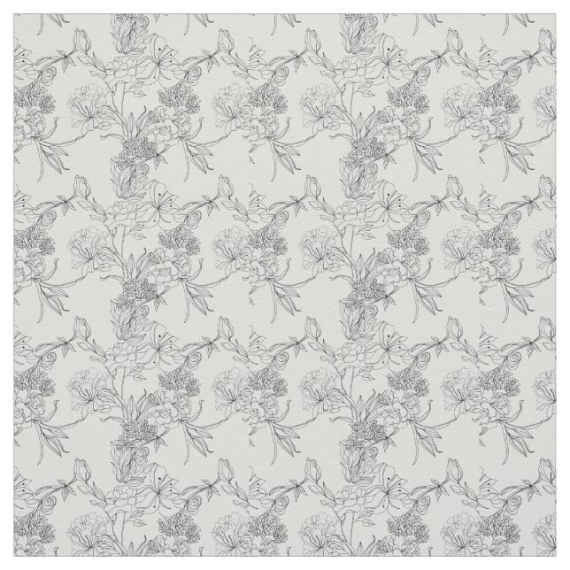 Blommönstret Fabric - Black and White Tyg (Provkarta)