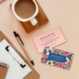 Blommönstret Färgfläckad Rosa Blue Coral Visitkort