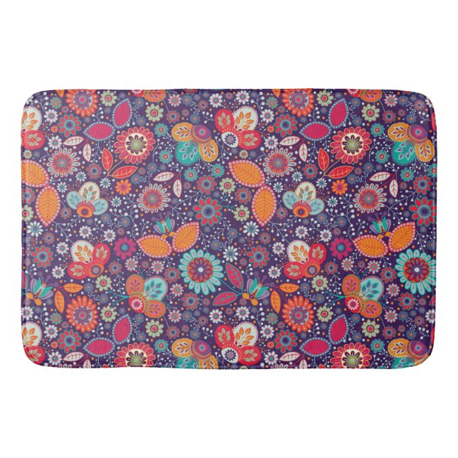 Blommönstret Färgkonsthämtning - natur Badrumsmatta (Framsidan)