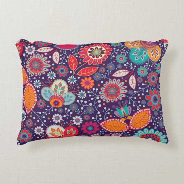 Blommönstret Färgkonsthämtning - natur Prydnadskudde (Framsidan)