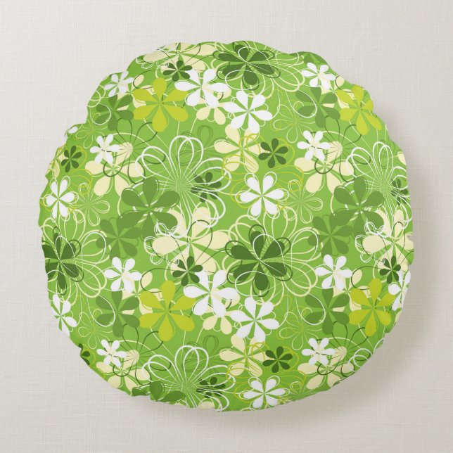 Blommönstret Färgkonsthämtning - natur Rund Kudde (Framsidan)