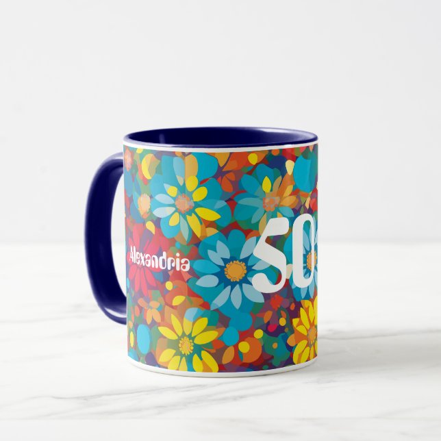 Blommönstret Fet Contemporary Vibrant Daisy Mugg (Framsida vänster)
