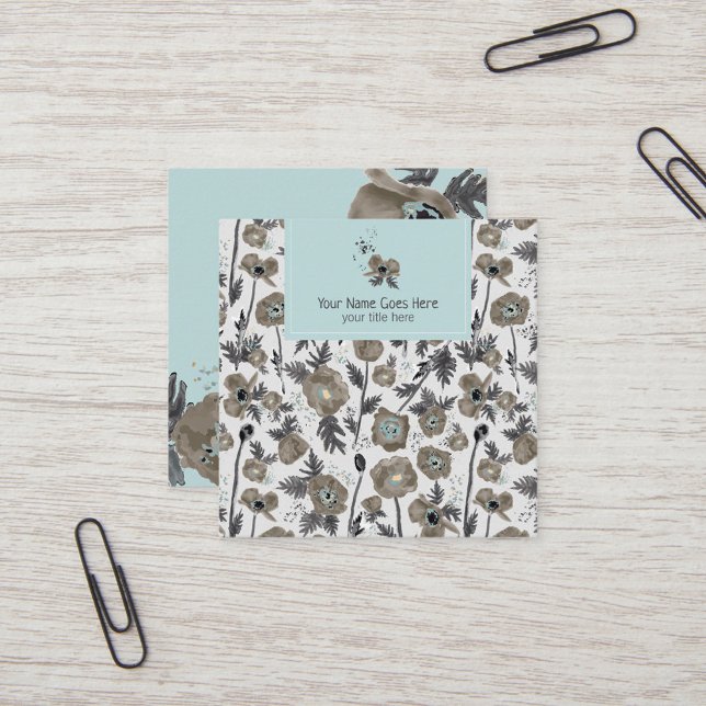 Blommönstret Filmvattenfärg Fyrkantigt Visitkort (Poppies Watercolor Floral Pattern Square Business Card from Studio Posies.)
