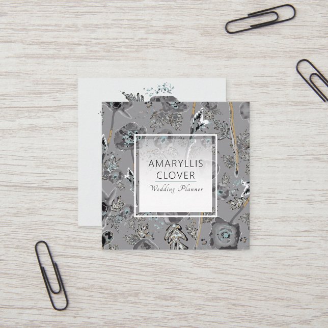 Blommönstret Filmvattenfärg Fyrkantigt Visitkort (Poppies Watercolor Floral Pattern Square Business Card from Studio Posies.)