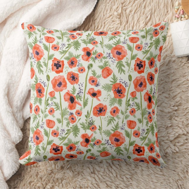 Blommönstret Fina Orange Poppies Kudde (Filt)