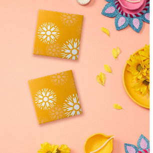 Blommönstret Flower Retro för Groovy Orange Daisy Kakelplatta