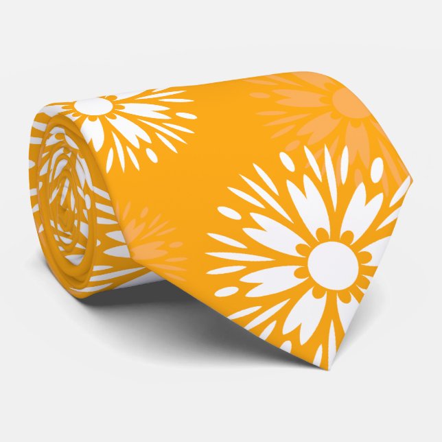 Blommönstret Flower Retro för Groovy Orange Daisy  Slips (Rullad)