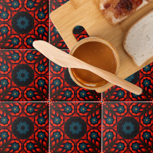 Blommönstret FolEthnic Red Black Blue Kakelplatta
