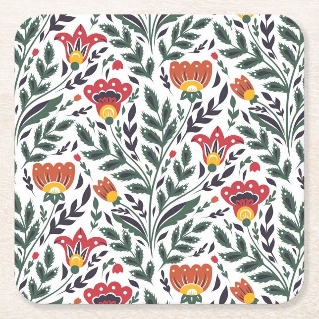 Blommönstret Folk art Underlägg Papper Kvadrat (Framsidan)
