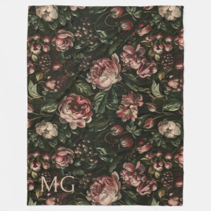 Blommönstret för Lila av monogram Baroque-Mörk Fleecefilt