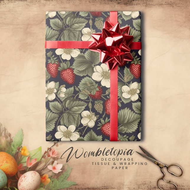 Blommönstret för vintage jordgubbsbär avoupage presentpapper (Skapare uppladdad)