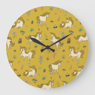 Blommönstret Forest Unicorn: Vintage Stor Klocka