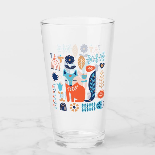 Blommönstret Fox FolkArt | Natur Glaskopp (Framsida)
