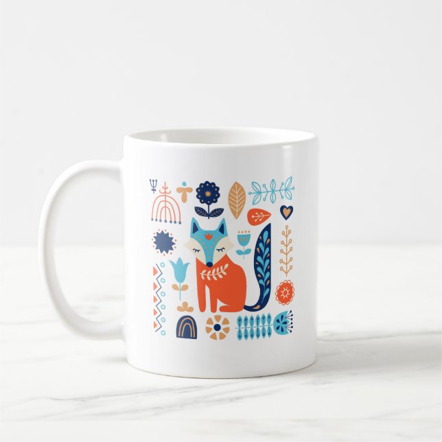 Blommönstret Fox FolkArt | Natur Kaffemugg (Vänster)