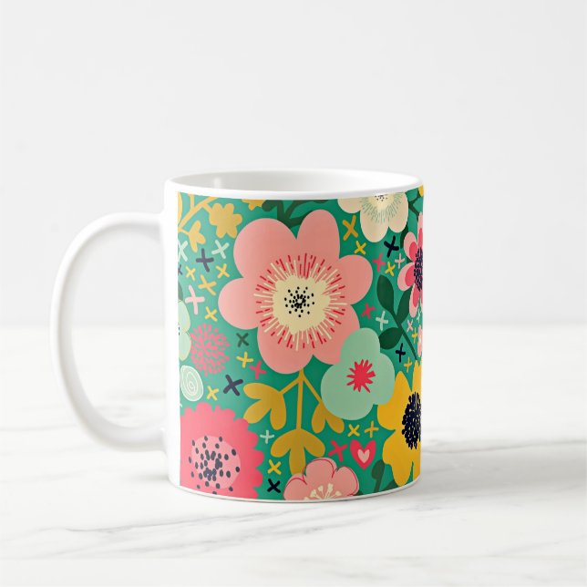 Blommönstret funky kaffemugg (Vänster)