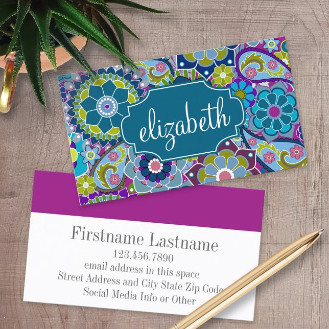 Blommönstret funky med eget namn visitkort (Custom Printed Business Cards)