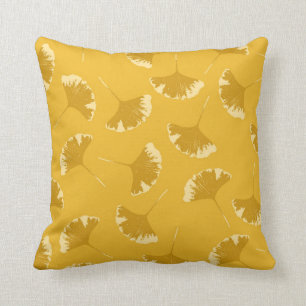 Blommönstret Ginkgo Löv på Gult Ochre Kudde