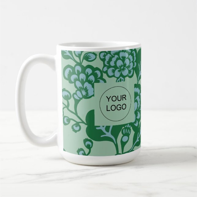 Blommönstret grönt och blå vibrant och fetstil kaffemugg (Vänster)
