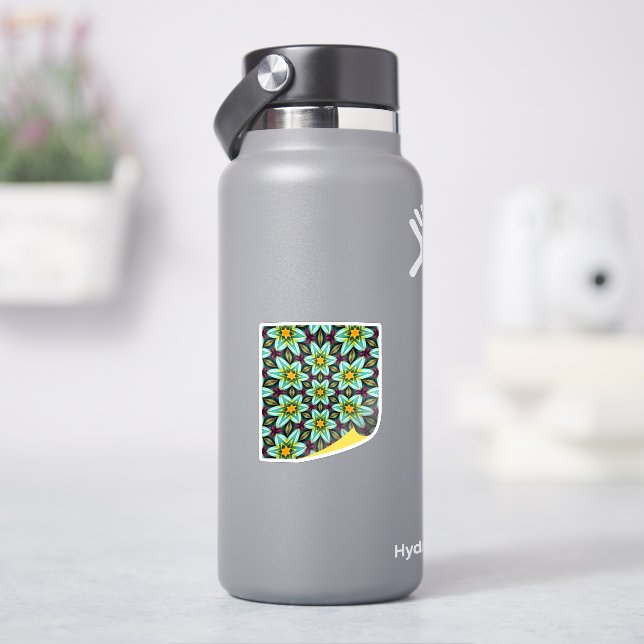 Blommönstret grönt Stars Klistermärken (HydroFlask)